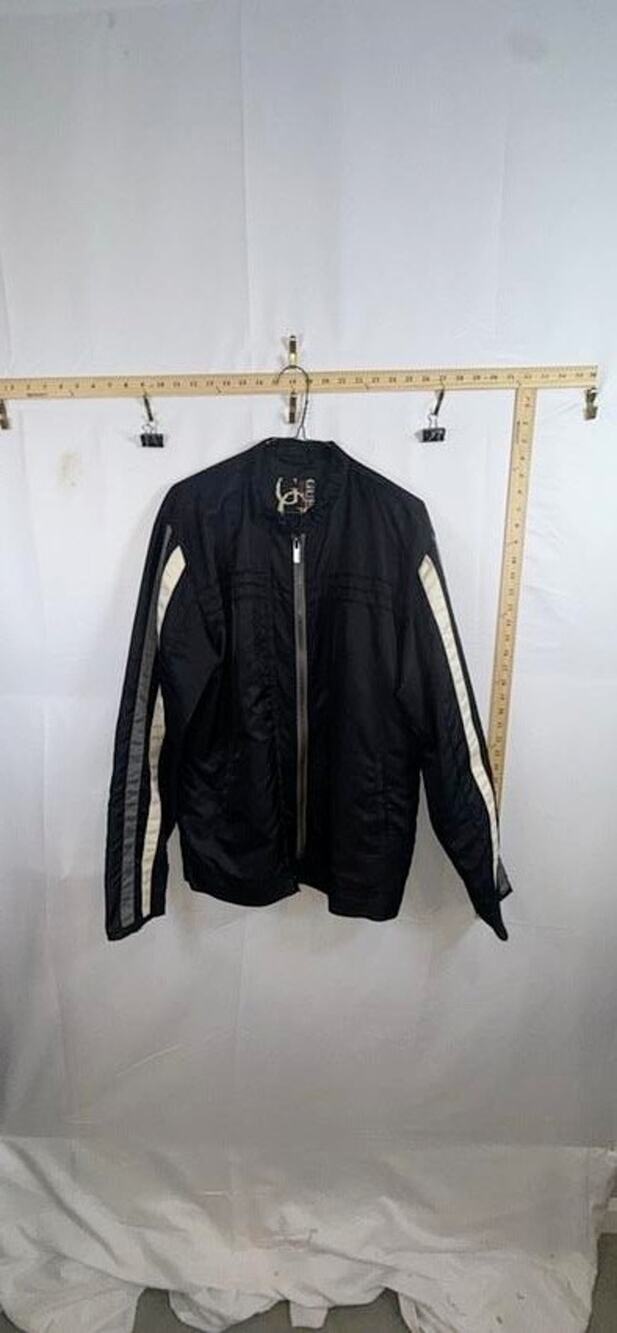 Vintage Y2K Guess Nylon Jacket Large Black Racer Stripe Moto Bomber Windbreaker